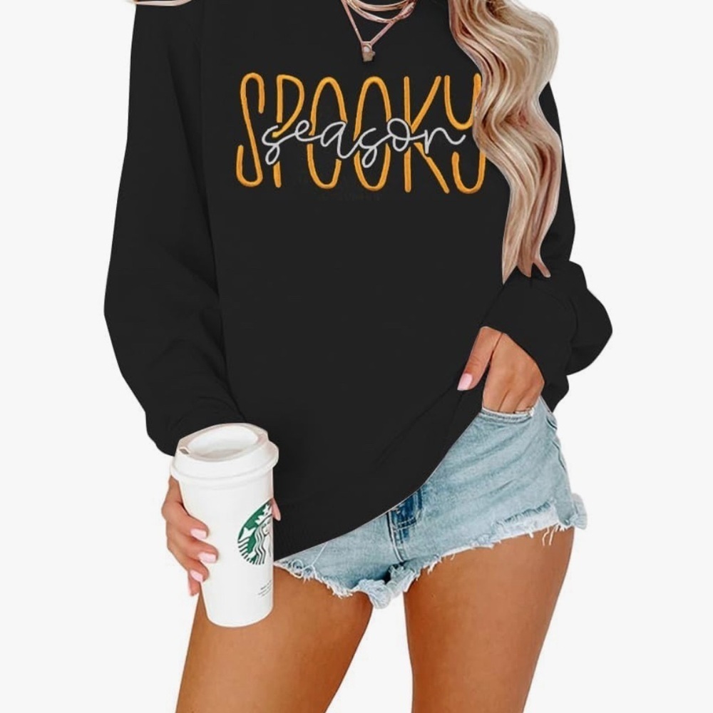 Halloween “Spooky” Deep Grey Large Long Sleeves Sweat Shirt Winter Brand New - Picture 4 of 4